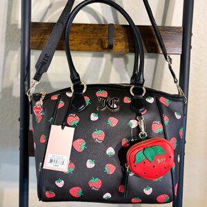 Juicy Couture Sweet N Juicy Strawberry Satchel Black Crossbody Tote Bag Charm